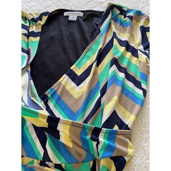 Liz Claiborne Faux Wrap Knee Length Dress Multicolor Chevron Print Size Medium - Picture 5 of 10